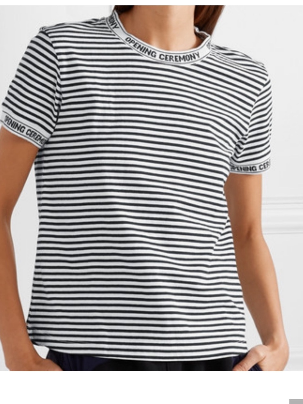 Opening Ceremony Intarsia Logo Striped T-Shirt Black White Size Small